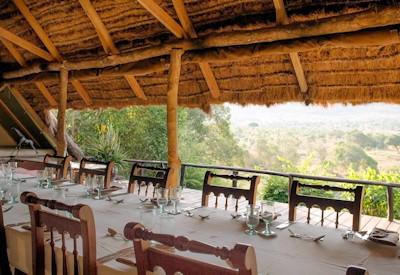 Indoor thatched dining area