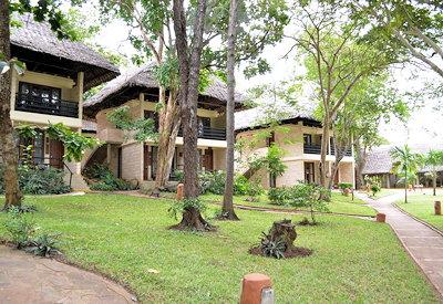 Thatched beach resort rooms and suites