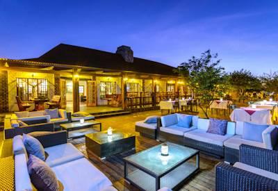 Outdoor lounge area with tea and coffee facilities