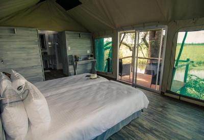 Tented room with either queen or single bed options