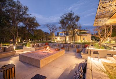 Mokuti at night with firepit