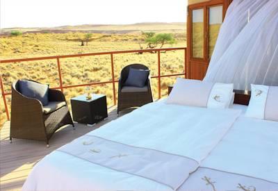 Star bed over looking sand dunes
