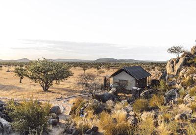 A tented camp with wooden decks
