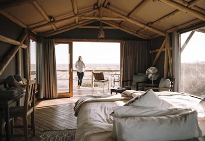 Tented room with views of the Kalahari