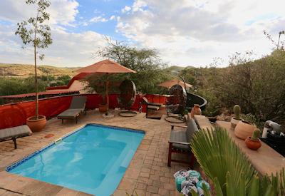 A outdoor pool that offers a peaceful atmosphere