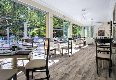 Dining area with views of the hotel grounds