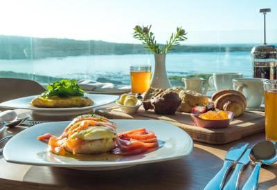 Breakfast is served facing the Atlantic Ocean