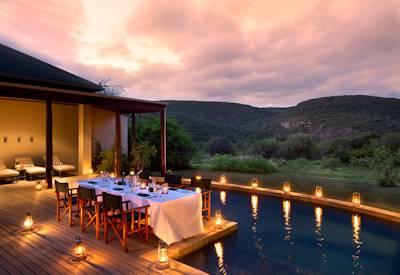 Outdoor dining on the wooden deck