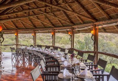 Thatched indoor dining area