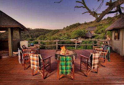 Wooden viewing deck with firepit