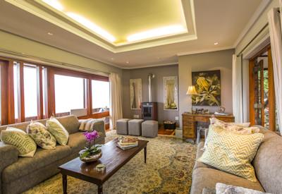 Private sunken lounge area with comforting fireplace