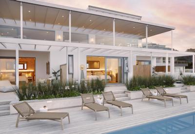Swiming pool with sun loungers