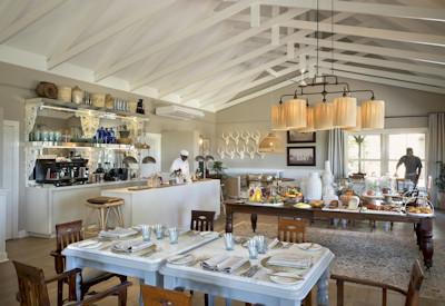 Breakfast setup and bar area