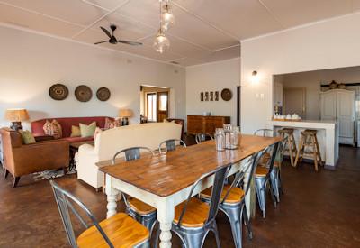 Indoors dining room next to lounge