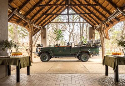 Thatched entrance of safari lodge