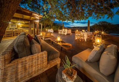 Luxurious tented lodge at night