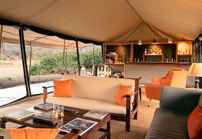 Main mess tent with bar and lounge