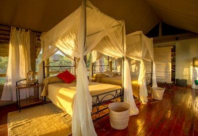 Twin bedrooms available at tented camp