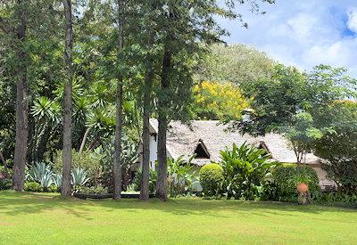 Manicured lawns surround the lodge