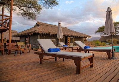 Sun loungers and pool umbrellas