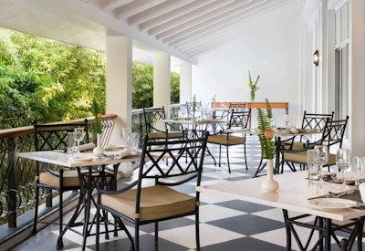 The outdoor dining area at the Four Points