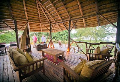 Thatched lounge area with bar