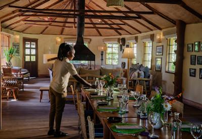 Thatched dining room in a central africa rain forest