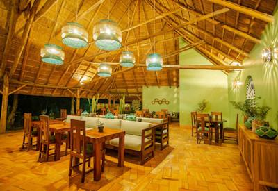 Dining area with thatched roof