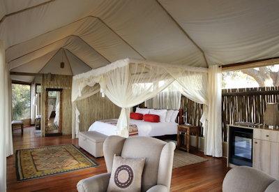 Tented safari camp with private wooden deck