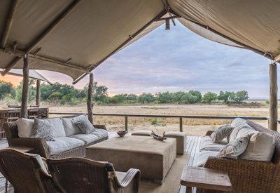 Luxury tented camp lounge with views