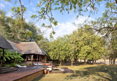 Camp's central guest area on the banks of the luangwa