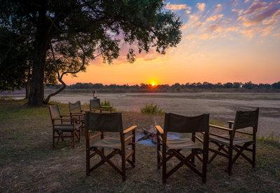Luangwa river overlooking sand banks and wildlife