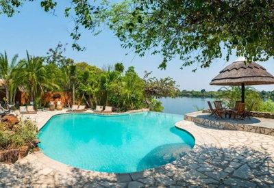 Safari lodge swimming pool and Kafue river