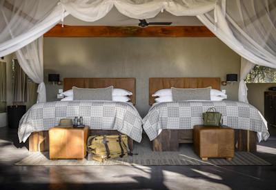 Tented suited with ceiling fan, private deck and plunge pool