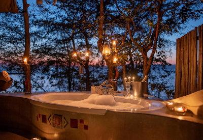 A bath with Lake Kariba as a back drop