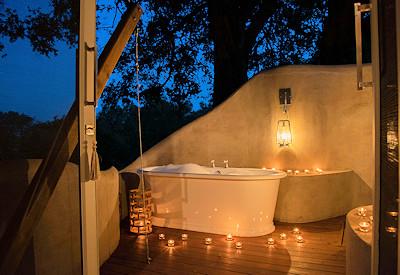 Outdoor bath with the sounds of peaceful flowing waters