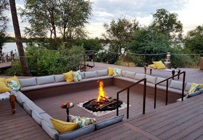Sunken firepit and wooden deck