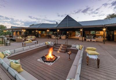 Wooden viewing deck on banks of Zambezi River
