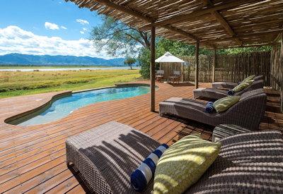 Camps plunge pool and the Zambezi Valley