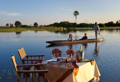 Botswana honeymoon Okavango Delta Chobe Moremi intimate romantic safari lodges mokoro couples