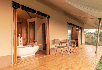 Sayari Camp freestanding bathtub outdoor shower private veranda Serengeti Tanzania