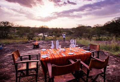 Serengeti Migration Camp champagne picnic breakfast bush dinner excursion Tanzania