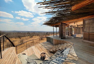 Jabali Ridge sunken lounge viewing deck Mwagusi River Ikuka escarpment views Tanzania