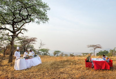 Kirawira Serena Camp bush breakfast 5-course silver service dining Tanzania