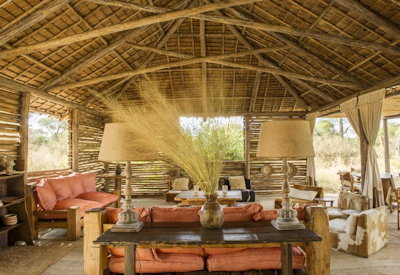 Kuro Tarangire open-sided lounge dining area hides canvas trees Tarangire Tanzania