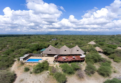 Lake Burunge Tented Camp central guest area swimming pool Lake Burunge views Tanzania