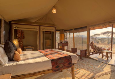 Little Oliver's Camp classic tented suite dhow timber furniture private deck Tanzania