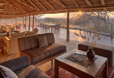 Little Oliver's Camp thatched central dining lounge floodplain views Tanzania Asilia