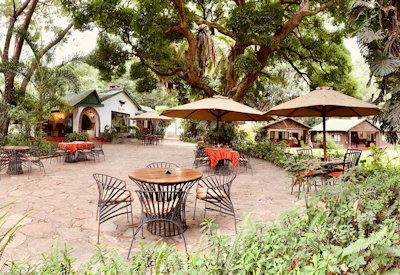 Mount Meru Game Lodge outdoor campfire dinner under African stars Arusha Tanzania