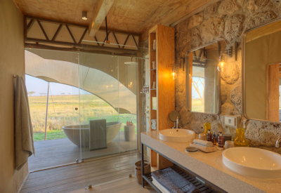 Namiri Plains Camp beautiful en-suite bathroom hot cold water solar powered Tanzania